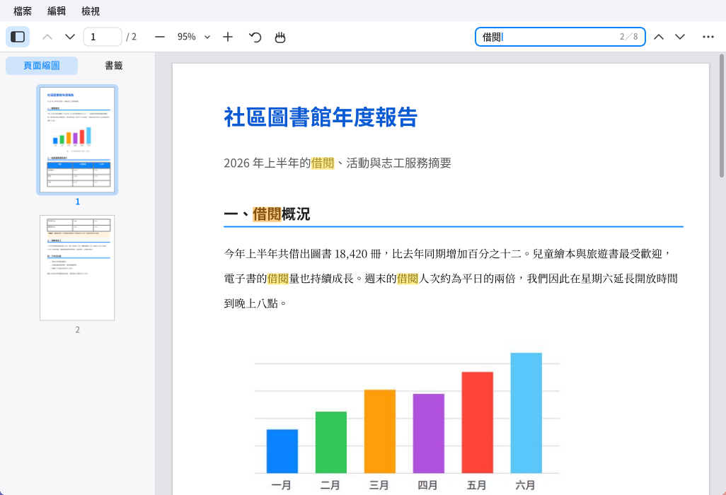 PDF 閱讀器：閱讀